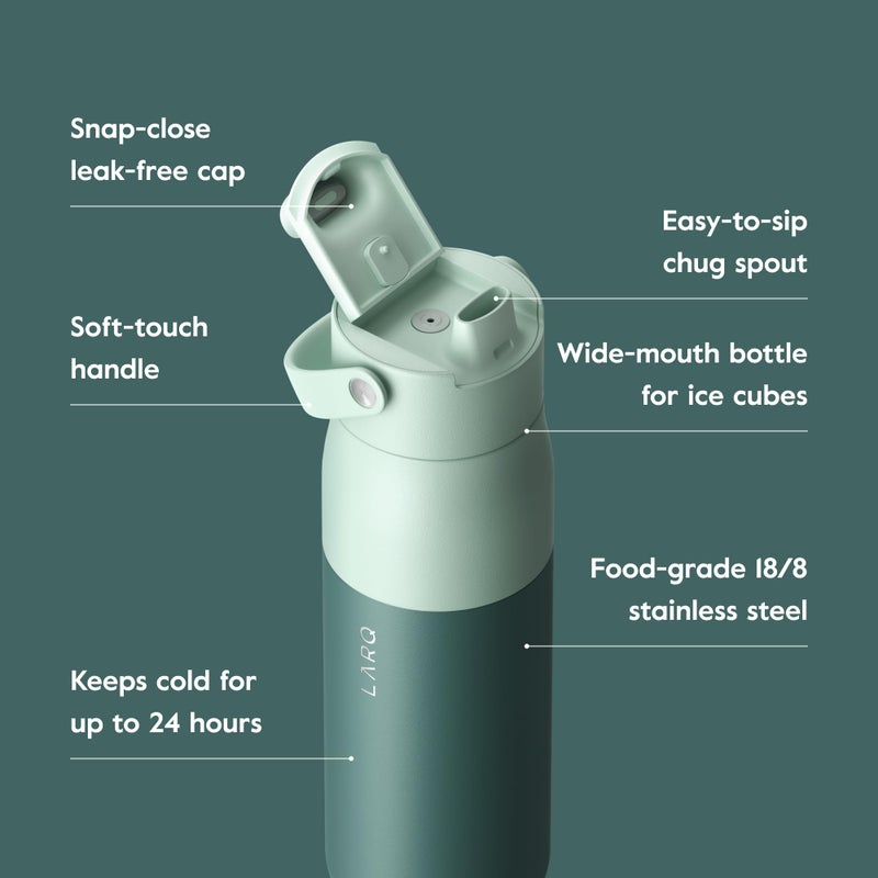 LARQ Bottle Swig Top 34oz - Insulated Stainless Steel Water Bottle With Built-In Silicone Handle | BPA Free | Reusable Water Bottle for Sports, Gym, and Travel, Eucalyptus Green - Image 3