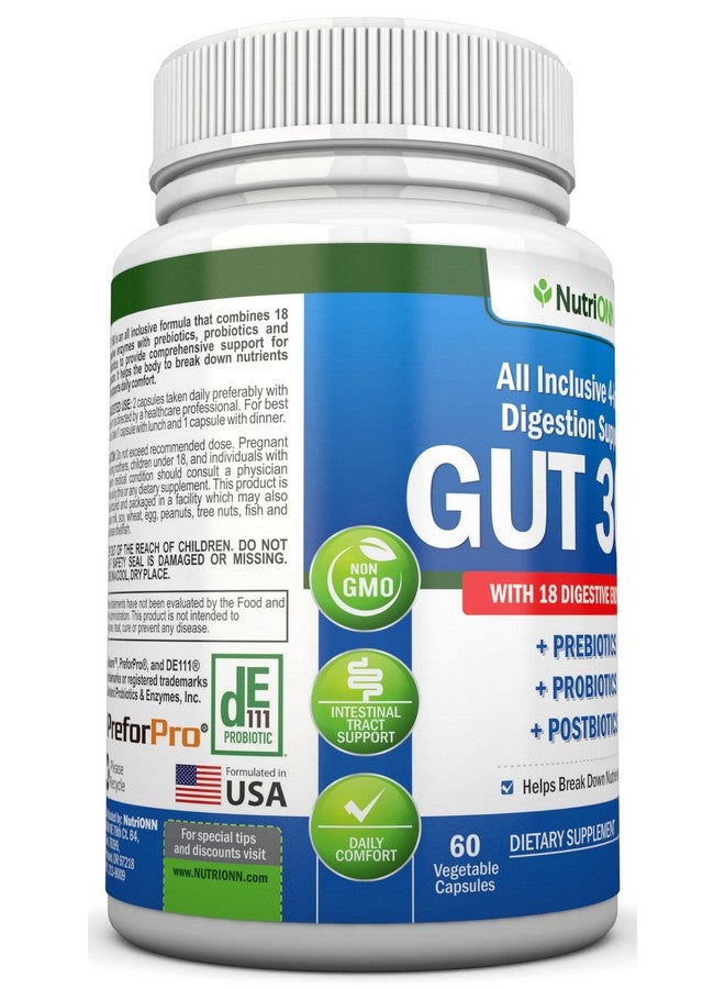 NutriONN Probiotics, Prebiotics & Postbiotics with 18 Digestive Enzymes for Women & Men - 4-in-1 Complete Gut & Digestive Support Supplement - Bloating Relief and Enzymes for Digestion - Non GMO - Vegan - Image 4