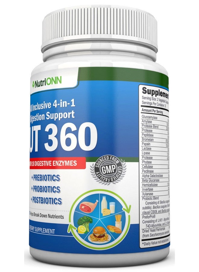 NutriONN Probiotics, Prebiotics & Postbiotics with 18 Digestive Enzymes for Women & Men - 4-in-1 Complete Gut & Digestive Support Supplement - Bloating Relief and Enzymes for Digestion - Non GMO - Vegan - Image 5