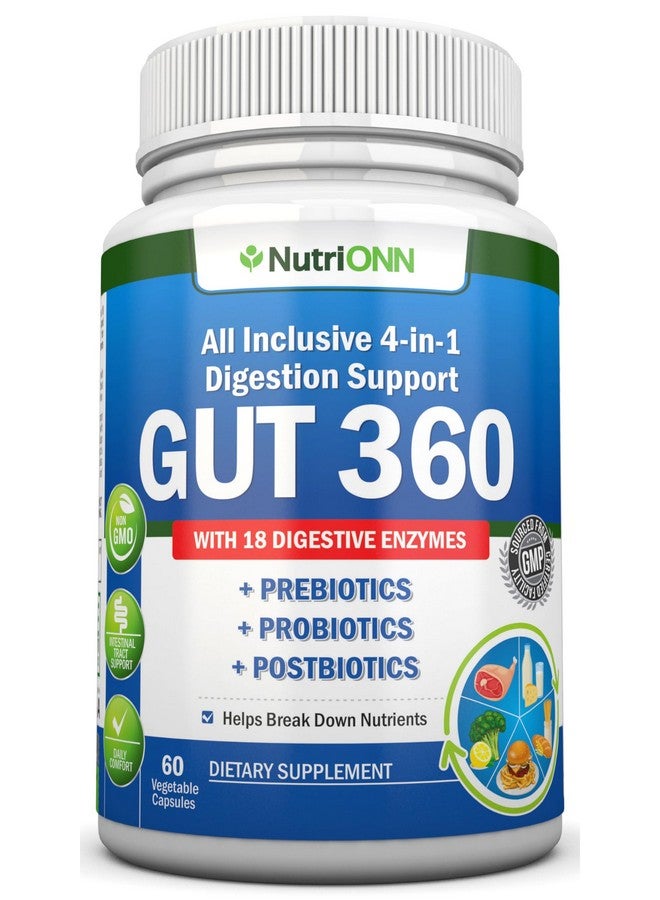 NutriONN Probiotics, Prebiotics & Postbiotics with 18 Digestive Enzymes for Women & Men - 4-in-1 Complete Gut & Digestive Support Supplement - Bloating Relief and Enzymes for Digestion - Non GMO - Vegan - Image 1