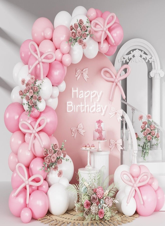 HILAVO Pink and White Bow Balloon Arch Kit - 91 Pcs Coquette Birthday Decor for Girls Princess Bridal Baby Shower Party Decorations - Image 1