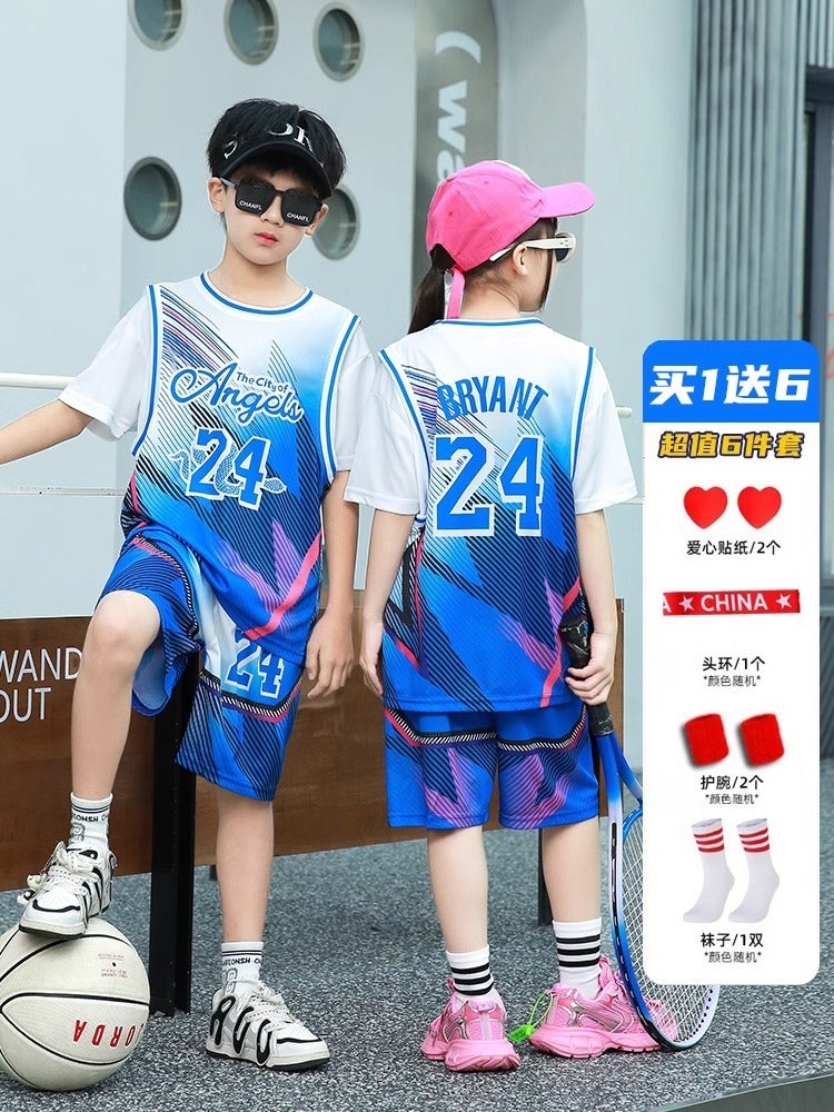 Children'S Basketball Clothes Suit Training Clothes For Boys And Primary School Students Short-Sleeved Shorts Sports Clothes Two-Piece Summer Jersey - Image 4