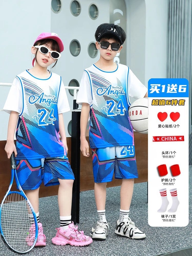 Children'S Basketball Clothes Suit Training Clothes For Boys And Primary School Students Short-Sleeved Shorts Sports Clothes Two-Piece Summer Jersey - Image 2