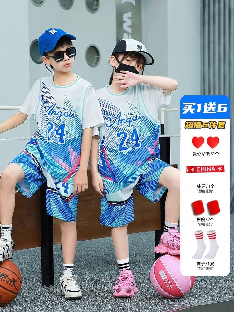 Children'S Basketball Clothes Suit Training Clothes For Boys And Primary School Students Short-Sleeved Shorts Sports Clothes Two-Piece Summer Jersey - Image 5
