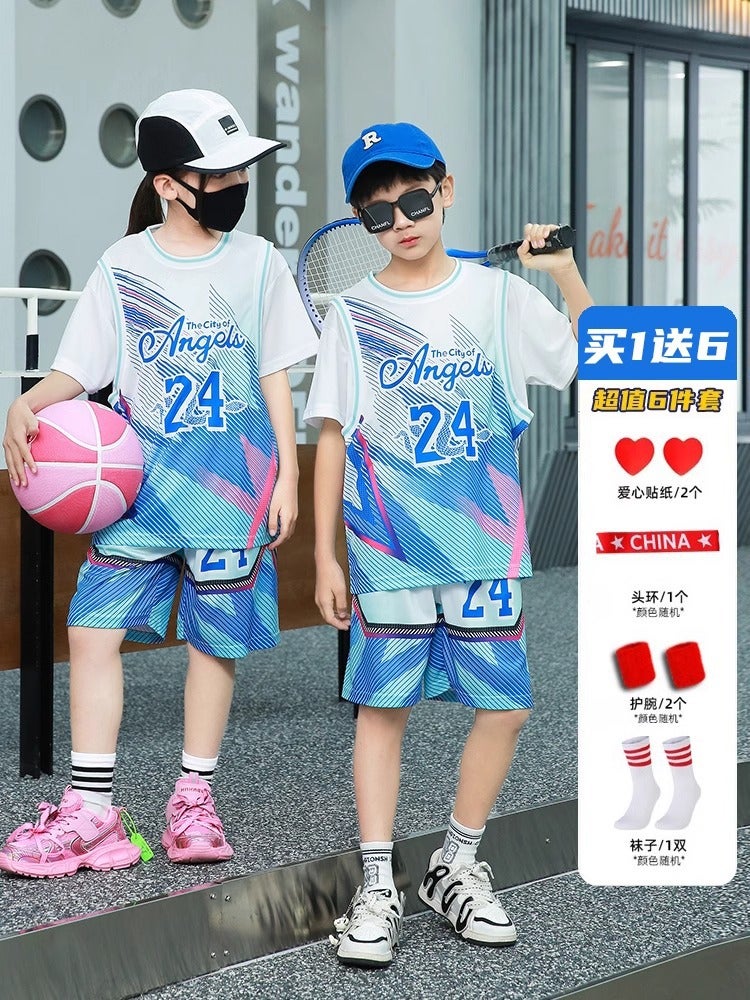 Children'S Basketball Clothes Suit Training Clothes For Boys And Primary School Students Short-Sleeved Shorts Sports Clothes Two-Piece Summer Jersey - Image 3