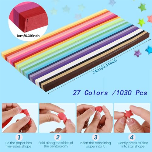 Jubobu Origami Stars Paper 1030 Sheets - 27 Color Assortment - Double Sided Solid Color Lucky Stars for DIY Crafts & Decor - Image 2