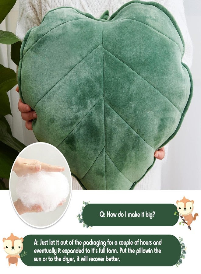 Yulejo Leaf Shaped Throw Pillow Cushion 20 x 20 Inch 3D Plant Leaf Pillow Cute Decorative Soft Plush Cushion for Plant Lovers Gift Bedroom Sofa Couch Car Living Room Home Decoration Favor, Dark Green - Image 3