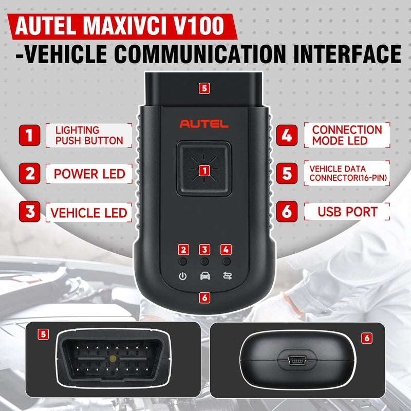 أوتل Autel Maxisys Vci100 واجهة التشخيص اللاسلكية 2025 Maxivci Vci V100 واجهة اتصالات السيارة Obd2 موصل محول دونغل متوافق مع Autel Scanner Ms906Bt Mk906Bt Ms906Ts - Image 4