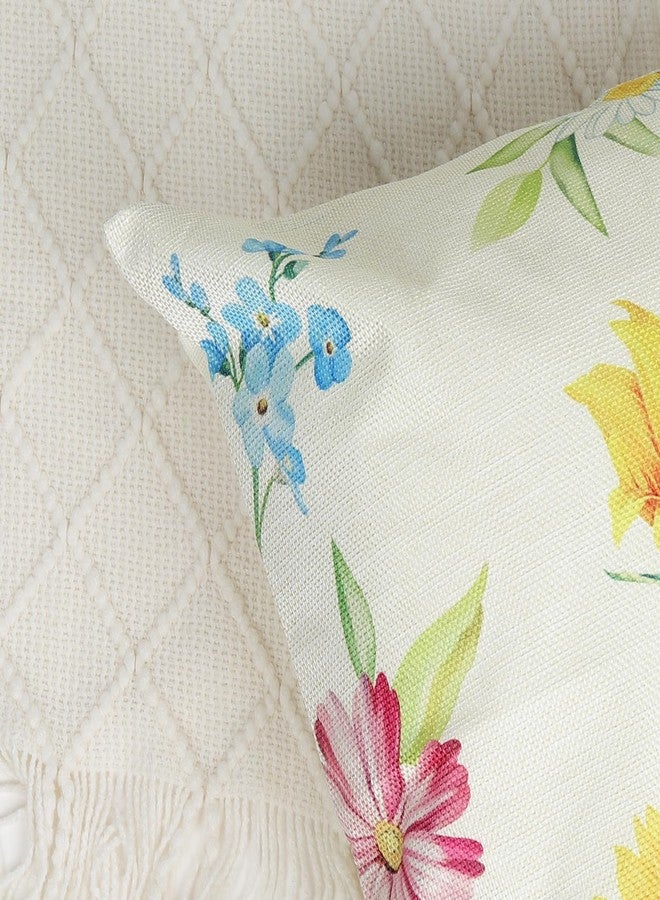 Bonhause Spring Floral Throw Pillow Covers 18 x 18 Inch Garden Flowers Butterflies Polyester Linen Decorative Pillow Cases for Couch Sofa Bed Home Outdoor Decor Set of 4 - Image 4
