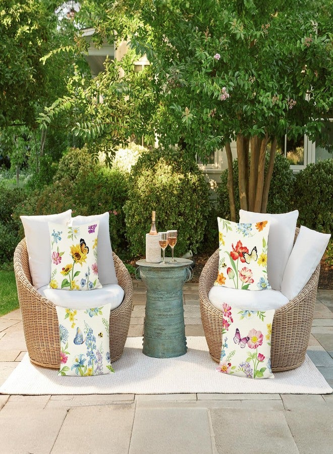 Bonhause Spring Floral Throw Pillow Covers 18 x 18 Inch Garden Flowers Butterflies Polyester Linen Decorative Pillow Cases for Couch Sofa Bed Home Outdoor Decor Set of 4 - Image 3