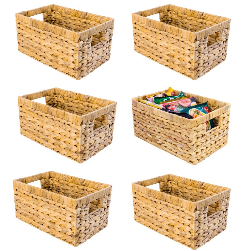 M4DECOR Set of 6 Wicker Storage Basket, Water Hyacinth Storage Baskets, Wicker Storage Baskets for Shelves, Wicker Baskets for Storage, Woven Baskets For Storage (6 Packs Medium) - Image 1