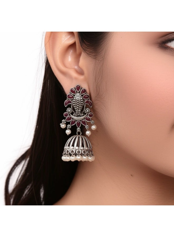 Pretty Precious Oxidised Silver Antique Earrings for Women & Girls | Boho Ethnic Tribal Dangler Earrings | Lightweight Festive & Daily Wear Jewelry - Image 1