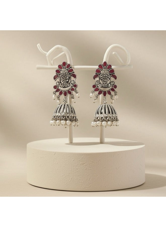 Pretty Precious Oxidised Silver Antique Earrings for Women & Girls | Boho Ethnic Tribal Dangler Earrings | Lightweight Festive & Daily Wear Jewelry - Image 2