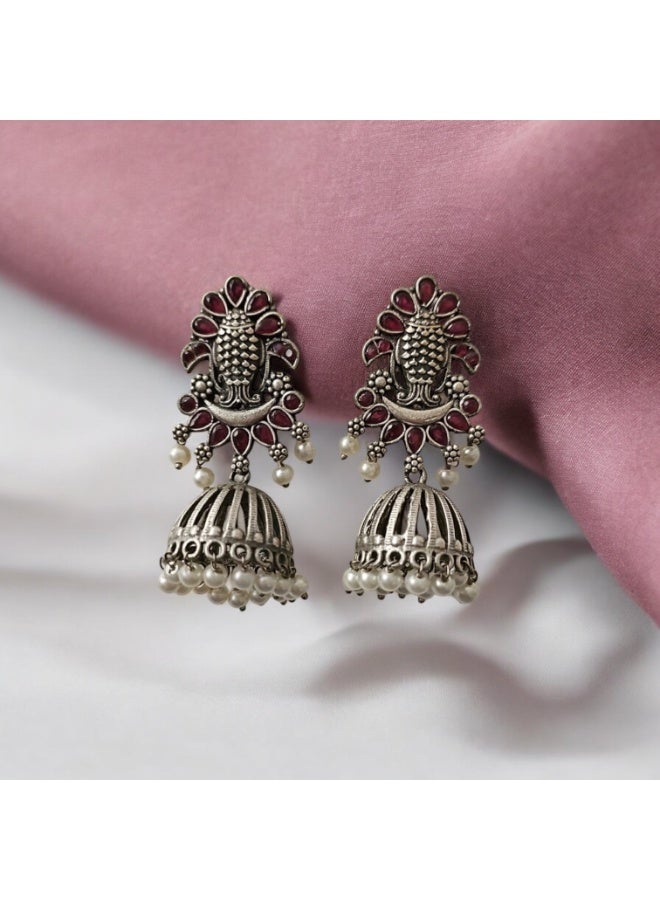 Pretty Precious Oxidised Silver Antique Earrings for Women & Girls | Boho Ethnic Tribal Dangler Earrings | Lightweight Festive & Daily Wear Jewelry - Image 4