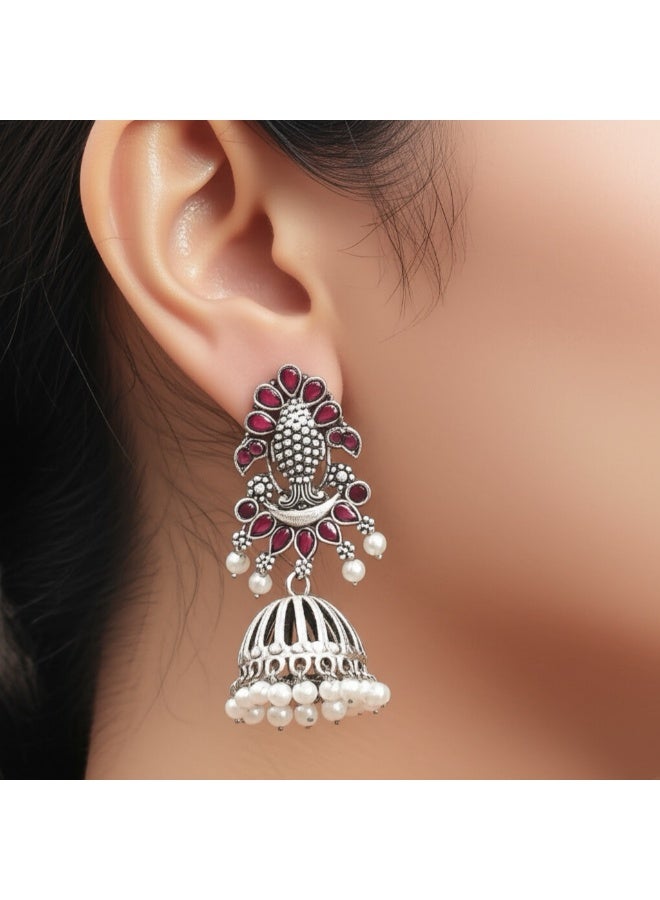 Pretty Precious Oxidised Silver Antique Earrings for Women & Girls | Boho Ethnic Tribal Dangler Earrings | Lightweight Festive & Daily Wear Jewelry - Image 5