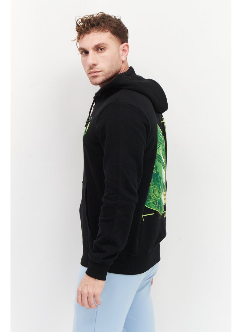 DIFUZED Men Full Zip Printed Long Sleeve Fleece Sweatshirts, Black - Image 5