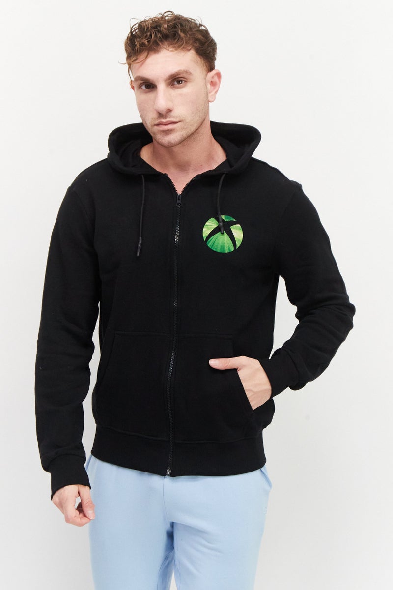 DIFUZED Men Full Zip Printed Long Sleeve Fleece Sweatshirts, Black - Image 1