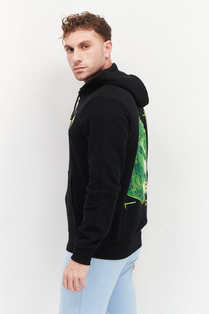 DIFUZED Men Full Zip Printed Long Sleeve Fleece Sweatshirts, Black - Image 3