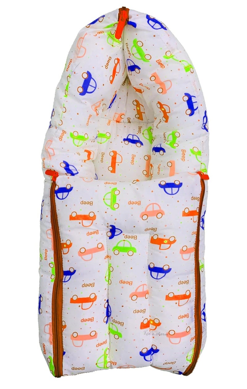 Kid's Charm Kids Charm Car Mini 3 in 1 Babys Cotton Bed Cum Carry Bed Printed Baby Sleeping BagBaby BedInfant Portable for Unisex Easily Portable Light Weight Carry for New Born 04 Months Old Orange - Image 1