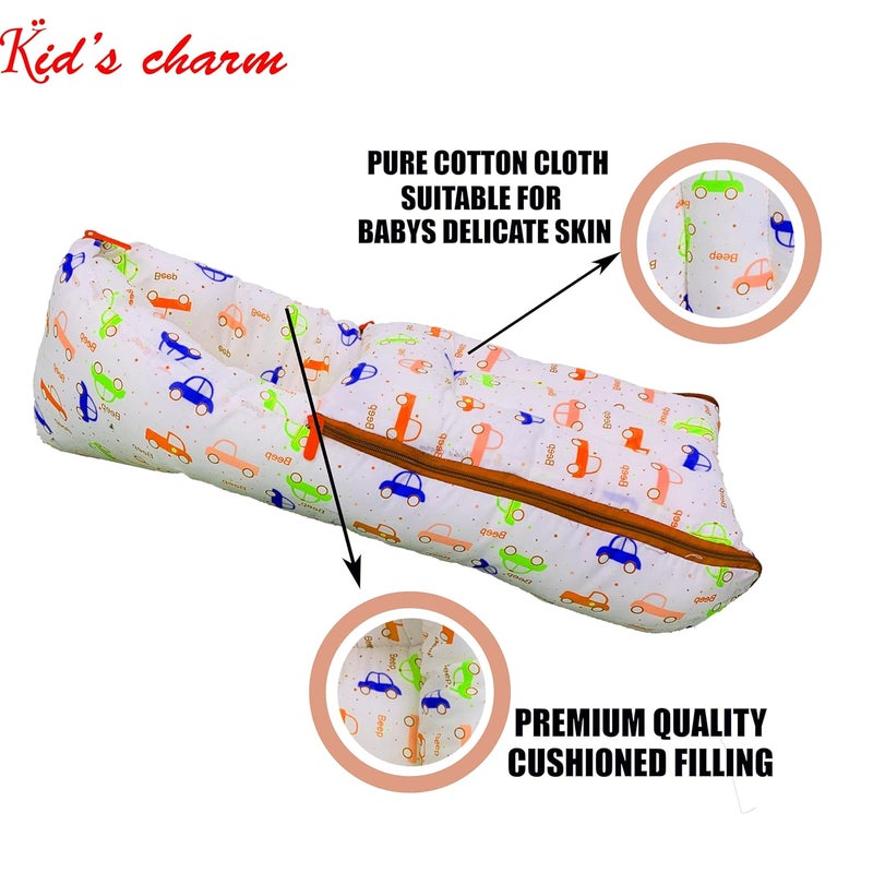 Kid's Charm Kids Charm Car Mini 3 in 1 Babys Cotton Bed Cum Carry Bed Printed Baby Sleeping BagBaby BedInfant Portable for Unisex Easily Portable Light Weight Carry for New Born 04 Months Old Orange - Image 4