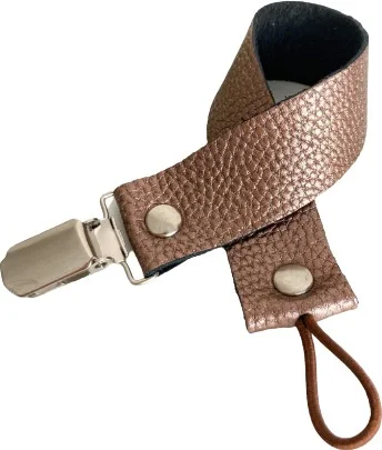 جوسو Leather Protected Pacifier Strap with Metal Clip Dark-Brown