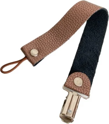 جوسو Leather Protected Pacifier Strap with Metal Clip Dark-Brown