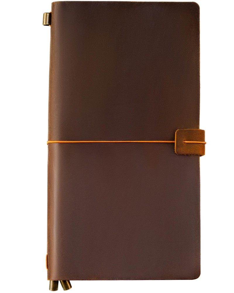 Ox Knight Leather Travelers Notebook, 8.6'' x 4.6'', Refillable Vintage Travel Journal, Handmade Leather Journal with Kraft Folder, and 3 Inserts (Brown) - Image 1