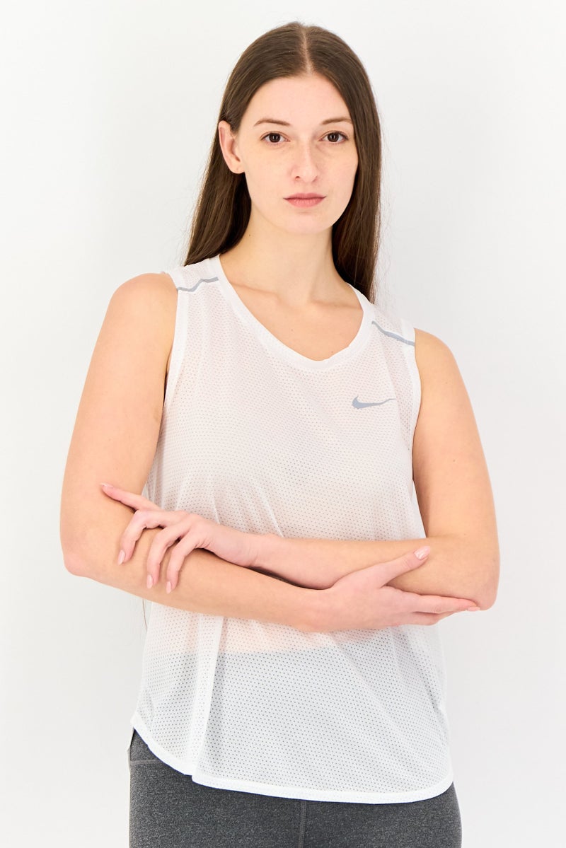 Nike Women Dri-Fit Cut Out Back Running Top, White - Image 1