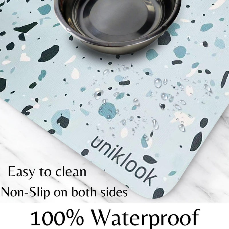 Uniklook Large Pet Placemat Food & Water, Dog Cat Food Mat for Pet Bowls 28" X 16.5" Waterproof Easy to Clean Dog Mat for Bowl Food Water Terrazzo Blue Uniklook - Image 5