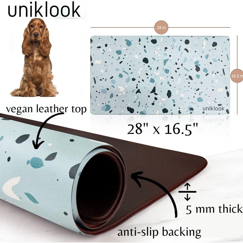Uniklook Large Pet Placemat Food & Water, Dog Cat Food Mat for Pet Bowls 28" X 16.5" Waterproof Easy to Clean Dog Mat for Bowl Food Water Terrazzo Blue Uniklook - Image 3