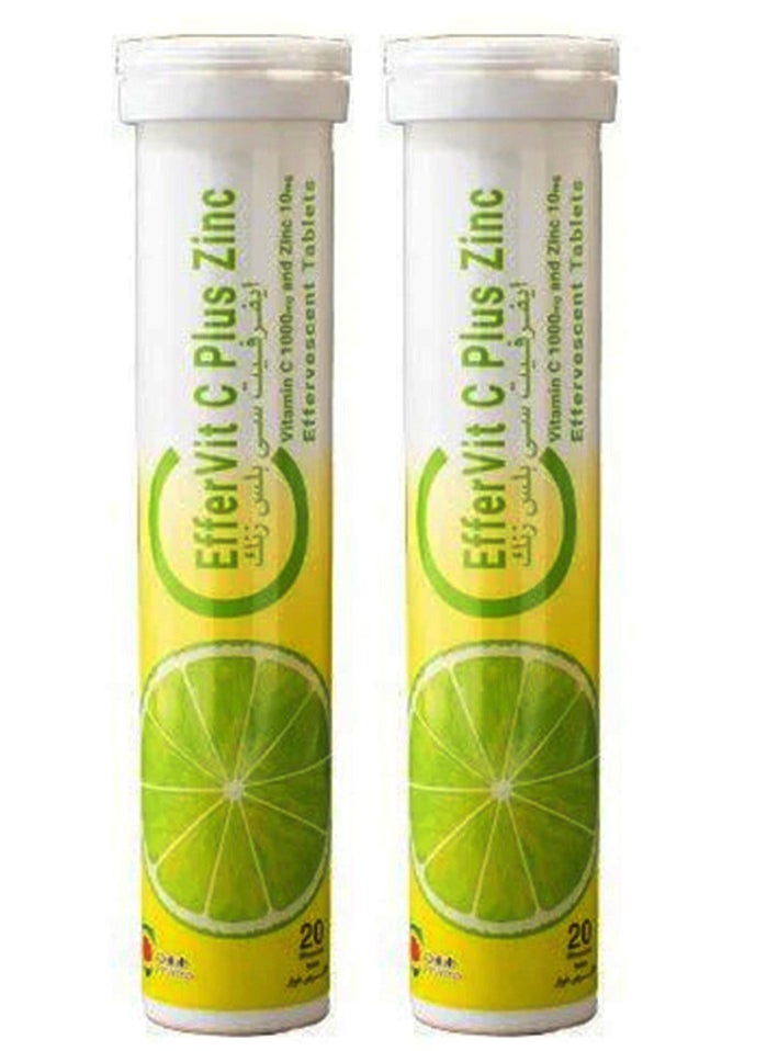 Dallah Pharma Pack Of 2 Effervit Vitamin C 1000 Mg And Zinc 10 Mg 20 Effervescent Tablets Lemon Flavor  - Image 1