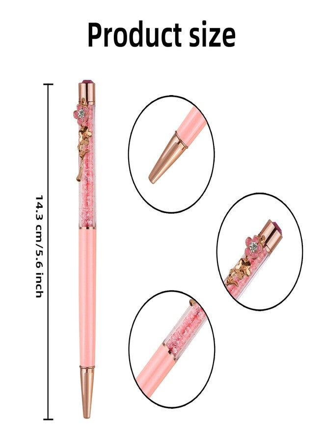 RANBOS Ballpoint Pens Set Crystal Diamond Metal Pen with Flowers for Journaling in Black Ink for Women Girls Galentine's Day Gifts Wedding Birthday School Office (Pink) - Image 2