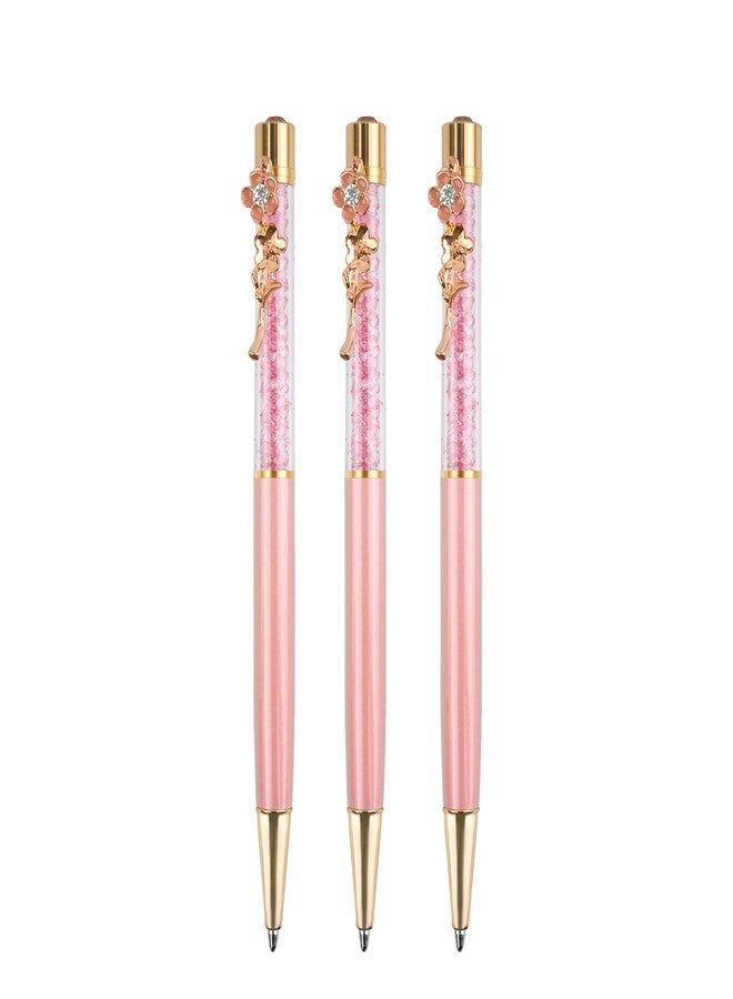 RANBOS Ballpoint Pens Set Crystal Diamond Metal Pen with Flowers for Journaling in Black Ink for Women Girls Galentine's Day Gifts Wedding Birthday School Office (Pink) - Image 1