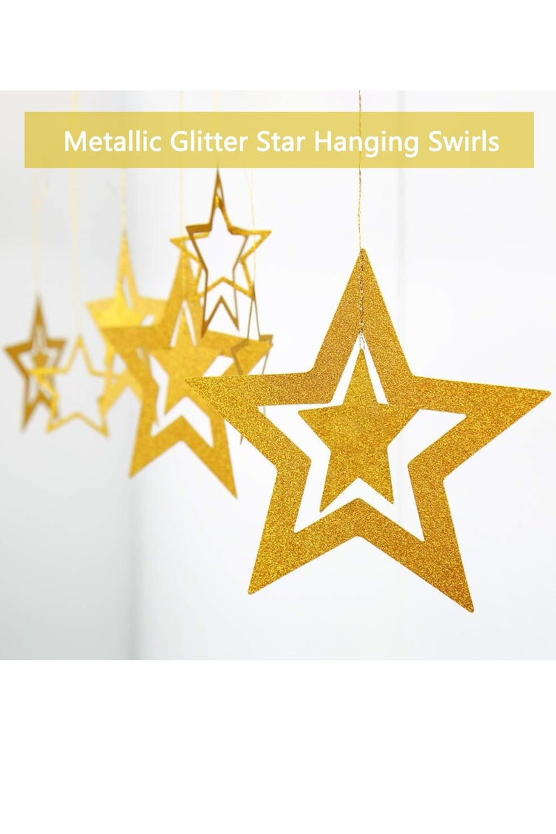 زينة حفلات التخرج  باللون الاسود والذهبي، لافتة عيد ميلاد سعيد، ستارة بشراشيب ذهبية، بالونات قصاصات ورقية على شكل قلب ونجوم، دوامات معلقة لحفلات التخرج - Image 3