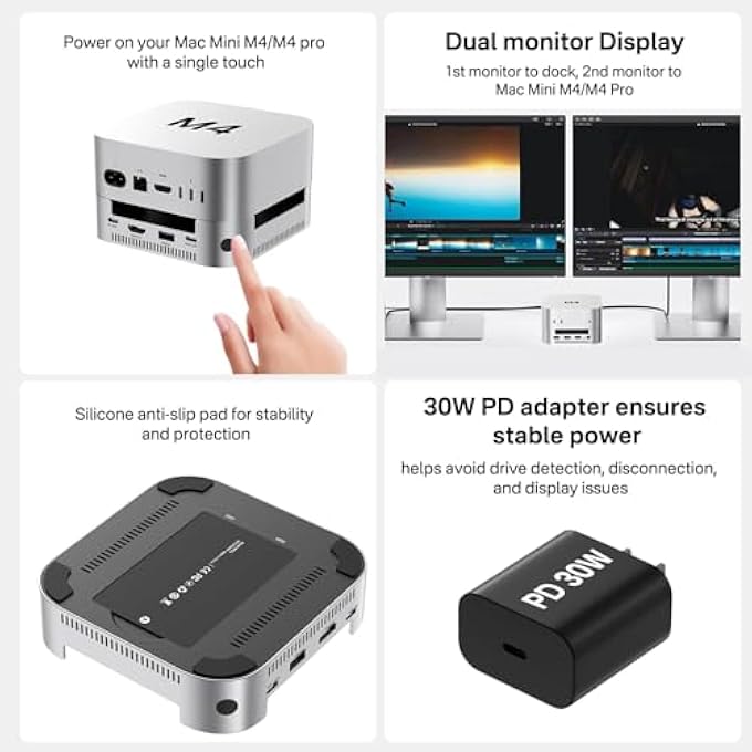 Acasis MAC MINI M4 DOCK & STAND WITH DUAL-BAY NVME SSD ENCLOSURE, ALUMINUM HDMI HUB FOR MAC MINI M4 AND M4 PRO 2024, 4K60HZ HDMI,4 X 10G USB A, PD 30W, SD/TF, SUPPORT SSD B+M M-KEY - Image 3