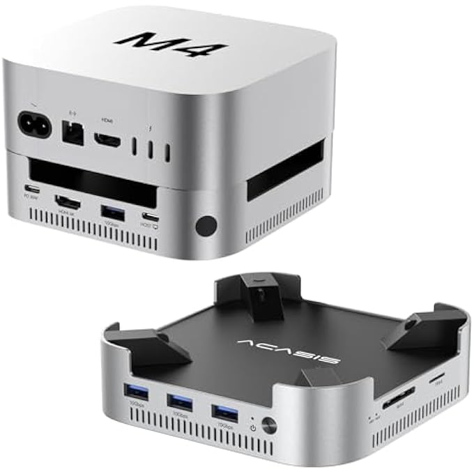 Acasis MAC MINI M4 DOCK & STAND WITH DUAL-BAY NVME SSD ENCLOSURE, ALUMINUM HDMI HUB FOR MAC MINI M4 AND M4 PRO 2024, 4K60HZ HDMI,4 X 10G USB A, PD 30W, SD/TF, SUPPORT SSD B+M M-KEY - Image 1