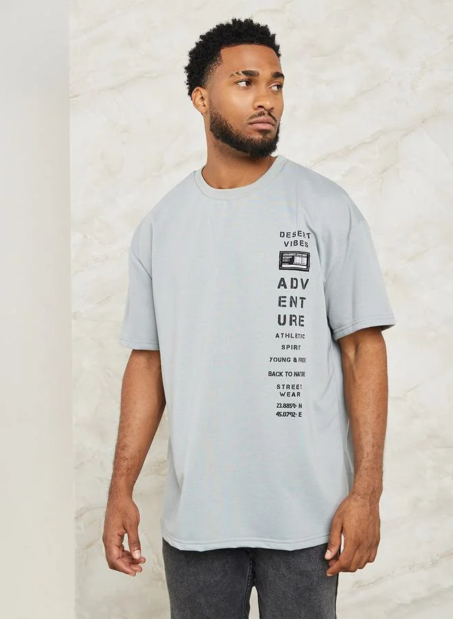 ستايلي Placement Print Oversized Terry T-Shirt