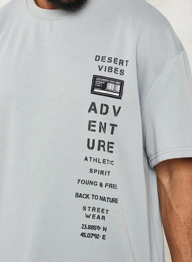 ستايلي Placement Print Oversized Terry T-Shirt