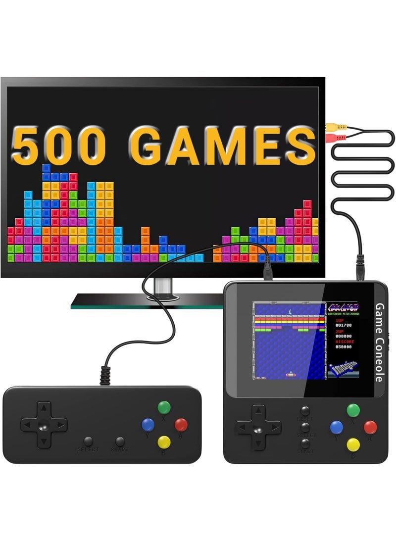 Zikra Handheld Game Console, Retro Mini Game Console with 500 Classic Games, Rechargeable Battery, Portable Games Controller, Support for 2 Players & TV, Ideal Gift for Kids, Friend, Lover (Black) - Image 1