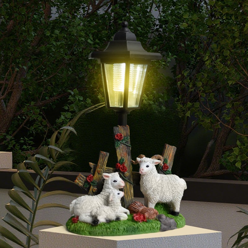 Outdoor Simulation Sheep Cow Solar Statue Light Resin Animal Sculpture Night Lamp for Garden - Image 1