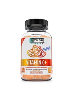 Zhou Zhou Nutrition Vitamin C+ Immune Support Gummies Max Strength with Rose Hips & Bioflavonoids, Non-GMO, Vegan, Gluten Free, Orange Blast Flavor, 60 Count  - Image 1