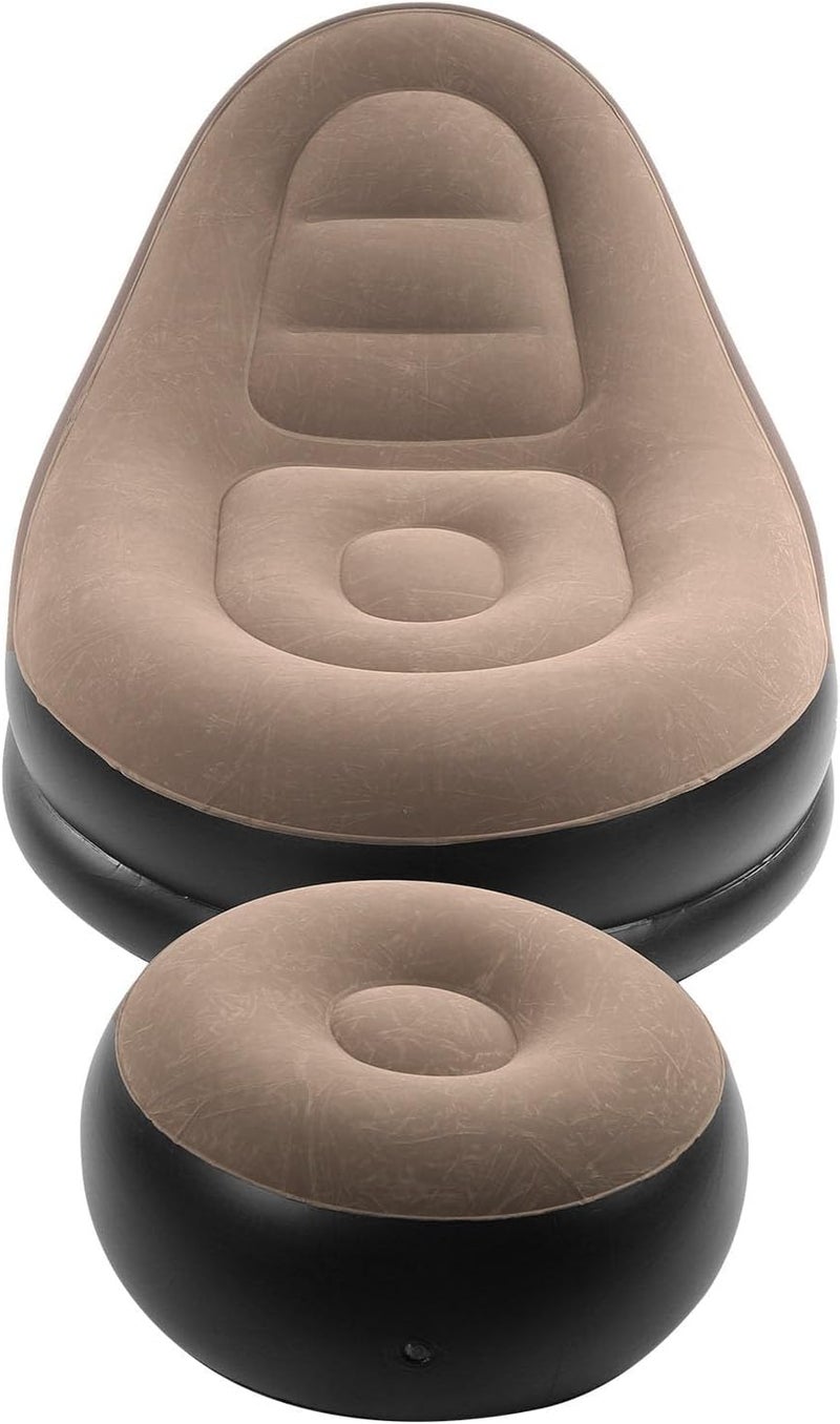 Portable Flocking Inflatable Sofa Comfortable Inflate Deflate for Outdoor Fitness & Vacation, 116x98x83cm, 2 Pcs Coffee - Image 1