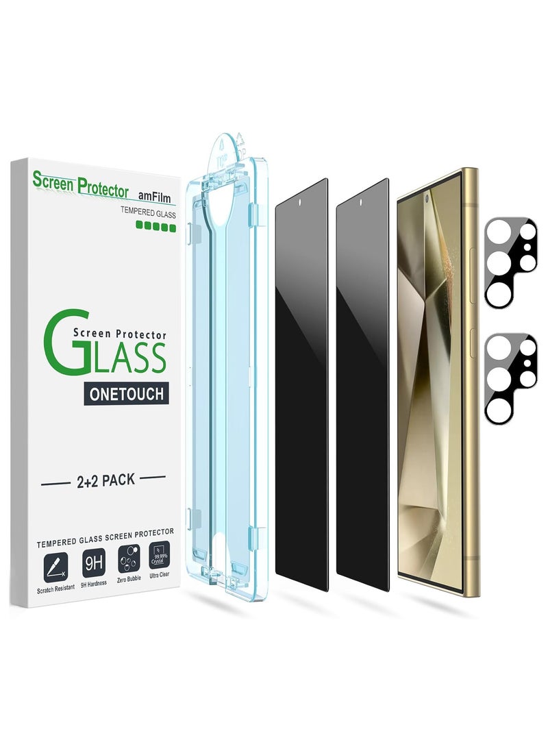 Amfilm - amFilm OneTouch Privacy Screen Protector for Samsung Galaxy S24 Ultra 6.8'' + Camera Lens Protector, Tempered Glass, 30 Seconds Auto-Alignment Tech, Bubble Free, 28° Privacy Protection [2+2 Pack] - Image 1