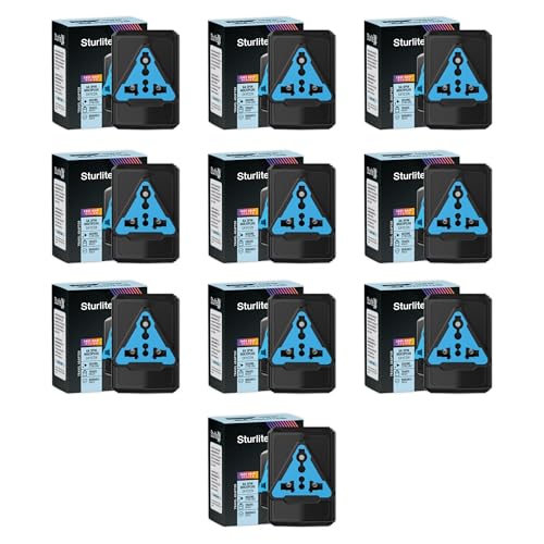 Sturlite Skycon 3 Pin Plug| 2-Pin & 3-Pin Socket| 6 Amps Universal AC Travel Adapter| Strong Polycarbonate Body Socket| Compact Converter Plug for Travel, Home & Office Use - (Black) (Pack of 10) - Image 1