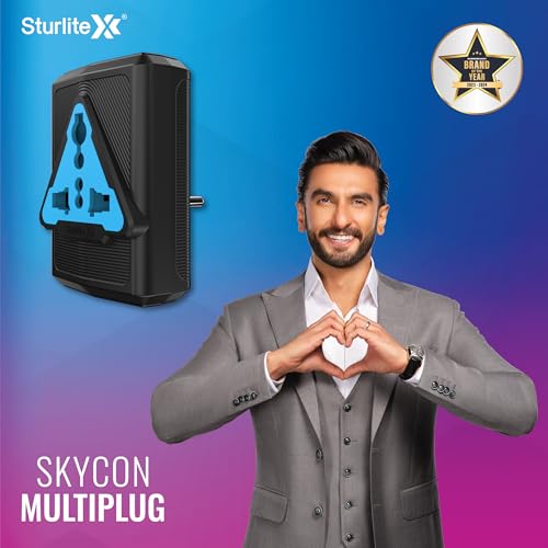 Sturlite Skycon 3 Pin Plug| 2-Pin & 3-Pin Socket| 6 Amps Universal AC Travel Adapter| Strong Polycarbonate Body Socket| Compact Converter Plug for Travel, Home & Office Use - (Black) (Pack of 10) - Image 2