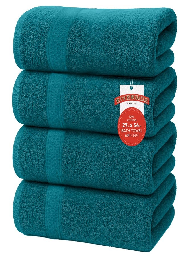 RIVERSIDE 100% Ring Spun Cotton Large Bath Towels Set of 4, 27 x 54 Inches - Quick Dry, Soft & Highly Absorbent Towels for Shower & Bathroom - Luxury 600 GSM Towels for Home, Spa, Gym, Hotel, Teal - Image 1