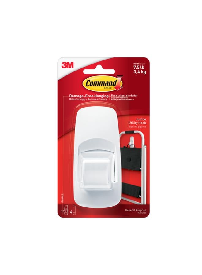 Command Jumbo Hook with 4 Strips White Large - Image 1