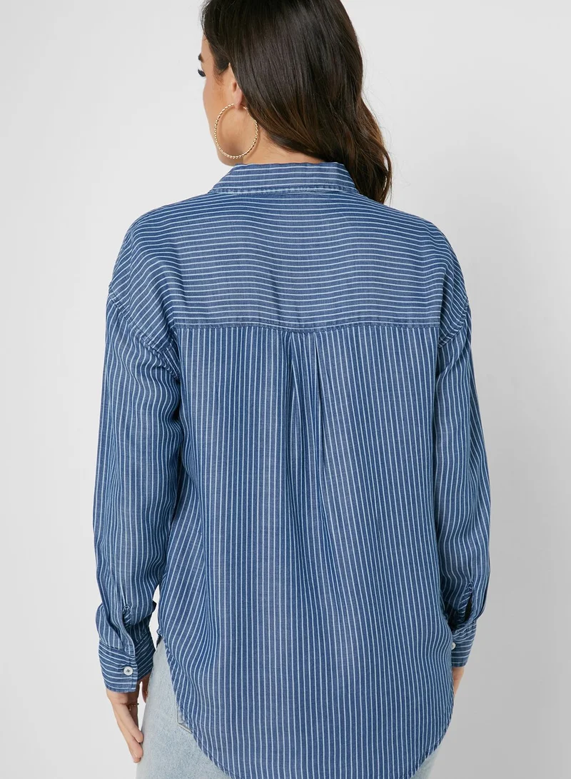 FOREVER 21 Pinstriped Longline Shirt