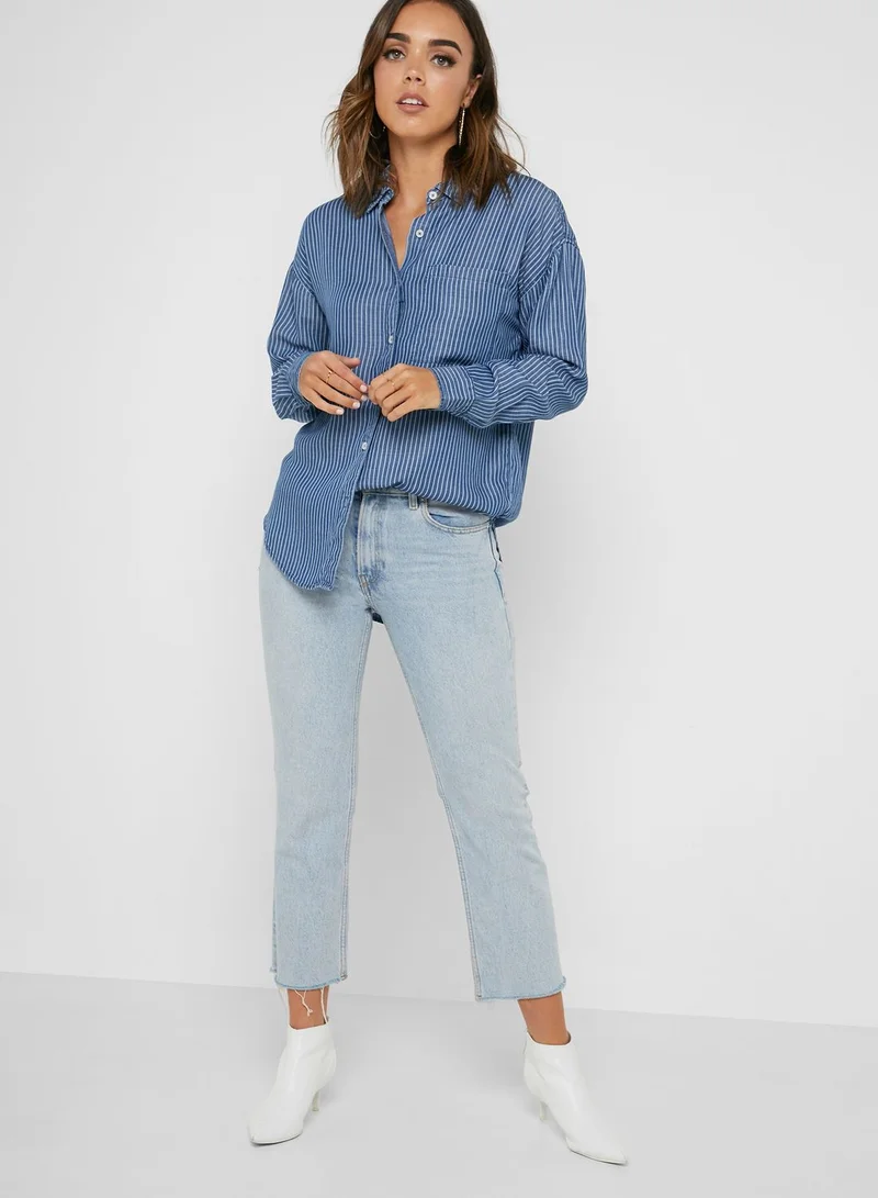 FOREVER 21 Pinstriped Longline Shirt