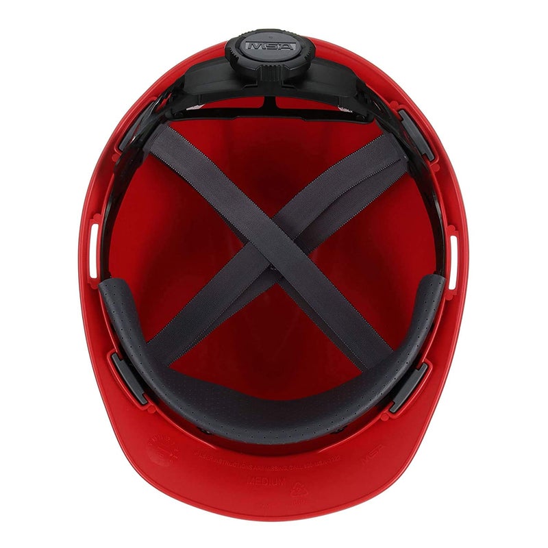MSA 475363 V-Gard Cap Style Safety Hard Hat With Fas-Trac III Ratchet Suspension | Polyethylene Shell, Superior Impact Protection, Self Adjusting Crown Straps - Standard Size in Red - Image 5